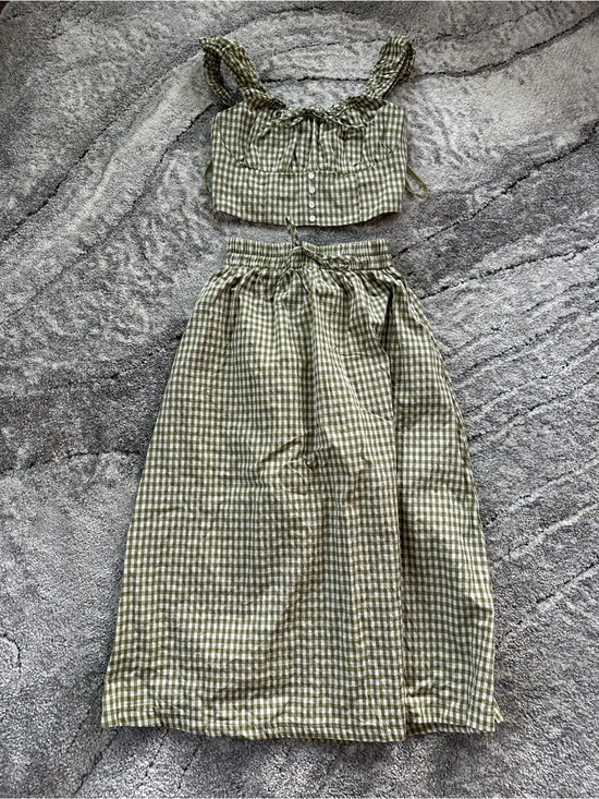 T.J.Maxx Dresses & Skirts - Green Gingham Two-Piece Crop Top & Maxi Skirt Set